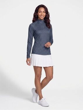 Lady Hagen Navy Quarter-Zip Top with White Diamond Micro Pattern